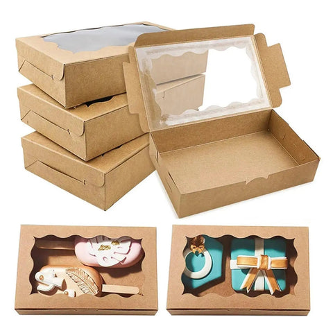 Kraft Paper Gift Boxes 20 Pack Rectangle Open Window Jewelry Chocolate Cake Gift Packaging Boxes with interior view displayed