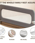 47-Inch Toddler Bed Rail For Crib To Big Kid Beds, Universal Fit, reinforced steel frame, and breathable mesh shown on bed