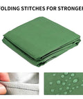 Green 275 Gallon IBC Tote Cover Slick Waterproof Hood Hella Durable Sunshade For Garden Rain Water Tank folded showing durable stitching.