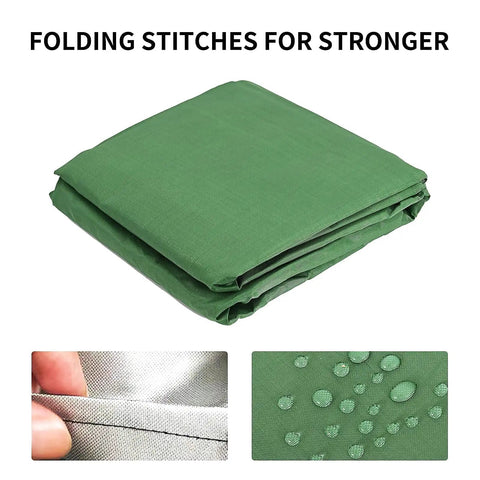 Green 275 Gallon IBC Tote Cover Slick Waterproof Hood Hella Durable Sunshade For Garden Rain Water Tank folded showing durable stitching.