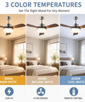 MADISH 42 Inch Ceiling Fan with Lights and Remote displayed in three color temperatures: warm white, natural white, and cool white.