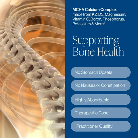 Complete Bone Health Calcium Supplement With Calcium Citrate Hydroxyapatite Vitamin D3 K2 Magnesium Zinc Copper Boron Potassium And Vitamin C For Women And Men Supports Strong Bones And Everyday Mobility 180 Tablets packaging with bone diagram.