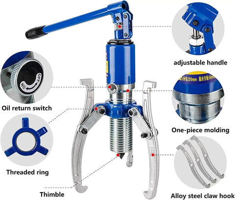 Badass Hydraulic Gear Puller Kit Features Adjustable Two Or Three Jaw Heads for effective gear extraction with oil return switch.