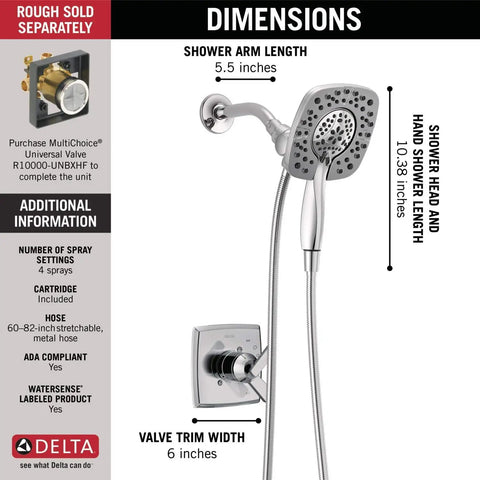 Dimensions of Ashlyn 17 Series Dual Function Shower Trim Kit With 2 Spray Touch Clean In2ition, chrome finish