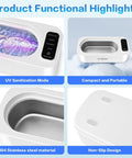 47000Hz Ultrasonic Jewelry Cleaning Machine For Rings Glasses Dentures And Watch Straps In A 304 Stainless Steel Tank overview