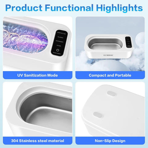 47000Hz Ultrasonic Jewelry Cleaning Machine For Rings Glasses Dentures And Watch Straps In A 304 Stainless Steel Tank overview