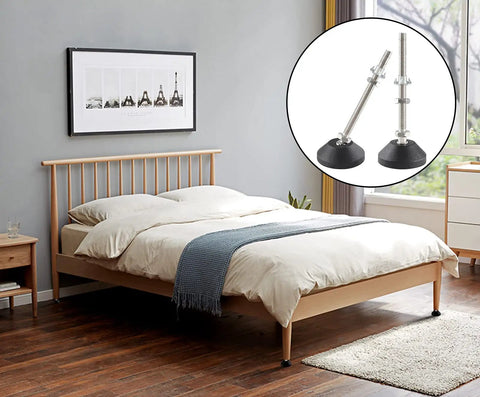 Heavy Duty Adjustable Leveling Feet With Grippy Rubber Cups To Square Up Wobbly Furniture M8 Thread Glides for bed stabilization.