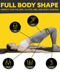 Woman performing bridge exercise wearing Thick Fabric Resistance Bands For Legs And Glutes Five Exercise Bands Set for hip training.