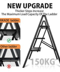3 Step Folding Aluminum Ladder With Wide Anti Slip Pedals Portable Lightweight Step Stool For Home And Office Use Kitchen 330 Lb Capacity Black With Non Slip Rubber Feet For Extra Stability, showing thicker and stronger steps for increased load capacity.