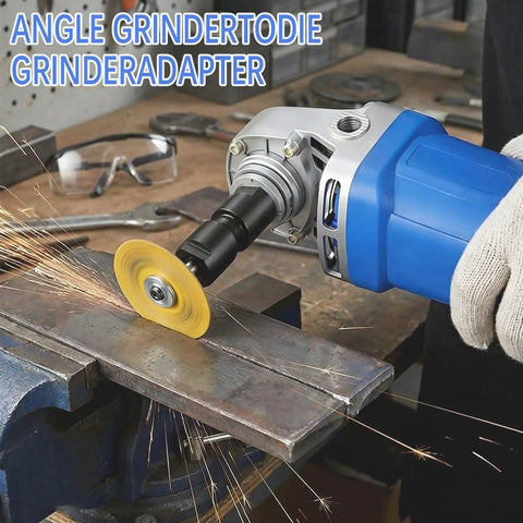Angle Grinder Adapter M10-1.5 Thread 2-Pack in use, converting grinder for precise metal cutting with sparks on workbench