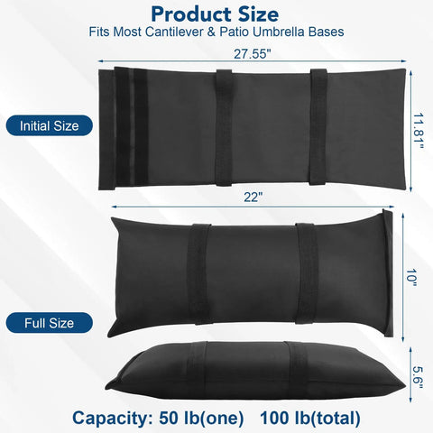 200 Lb Fillable Sand Bags For Umbrella Bases Four Pack Weatherproof Heavy Duty Weights For Cantilever Patio Umbrellas dimensions