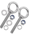 Stainless Steel Eye Bolt M10x60 Kit With Nuts And Washers Heavy Duty Threaded Eye Bolts Built To Last For Deep Structures And Thick Materials Secure Hook Points Durable Hardware For Industrial Outdoor And Workshop Use with nuts, washers, and lock nuts