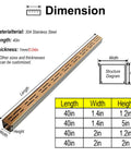 Diagram showing 40in DIY Friendly Customizable Stainless Steel Linear Drain System for outdoor use. Includes measurements and material details.