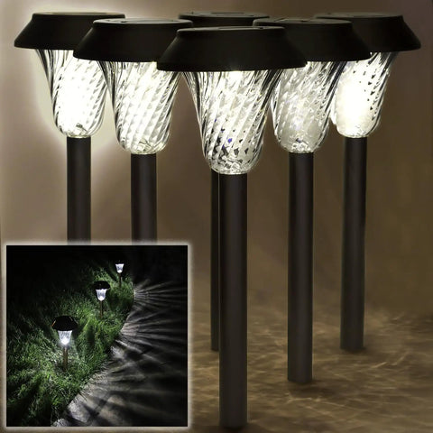 Bronze Solar Path Light Set Of 6 With Glass Lens And Metal Ground Stakes Plus Super Bright LED For Garden Lawn Patio Yard Walkways And Driveways Durable Weatherproof Outdoor Lighting For Nighttime Curb Appeal