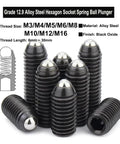Heavy Duty Spring Ball Plungers And Hex Socket Set Screws, Grade 12.9 Alloy Steel Grub Fasteners, black oxide finish