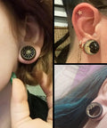 Six Piece Ear Plugs Set Sun Moon Natural Wood And Acrylic Tunnels Expander Plugs For Piercing Includes 0G 00G 8Mm 10Mm 12Mm And 14Mm Screw In Design worn in ears