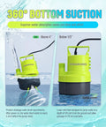 Heavy Boss Level 1HP Submersible Sump Pump, 3700 GPH Water Moving Workhorse, detailed view of 360-degree bottom suction feature.