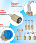 Auto AC Hose And Fitting Kit 32 Pc Set with aluminum fittings, labeled sizes, and connectors