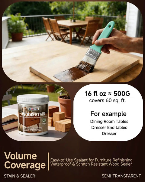 Golden Oak Wood Stain And Sealer In One 16 Oz applied to wood surface using a brush for DIY projects.