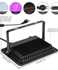 2 Pack 150W Black Light Flood Lights With Plug IP66 Waterproof 180 LEDs 120 Degree Beam showing mounting bracket and plug.