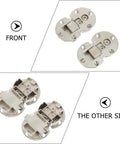 Two-Pack Zinc Alloy Folding Table Hinges with large opening angles, front and back views for smooth, quiet operation.