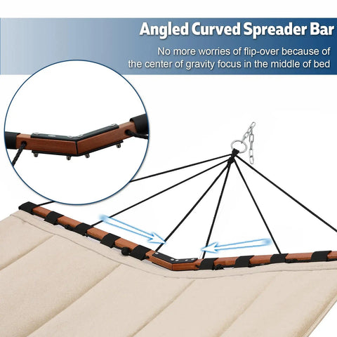Close-up of 12Ft Two Person Hammock With V Shaped Hardwood Spreader Bar And Nylon Rope For Outdoor Chill On Patio 450lb Capacity