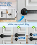 Smart Fingerprint Door Lock With Keyless Entry No Fuss And Multiple Unlock Methods Password Code Mechanical Key IC Card Auto Lock For Apartment Office Or Bedroom Black on door.