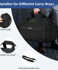 Under Seat Carry On Duffel Bag For Travel Lightweight Weekender Personal Item with handles and detachable strap, black.
