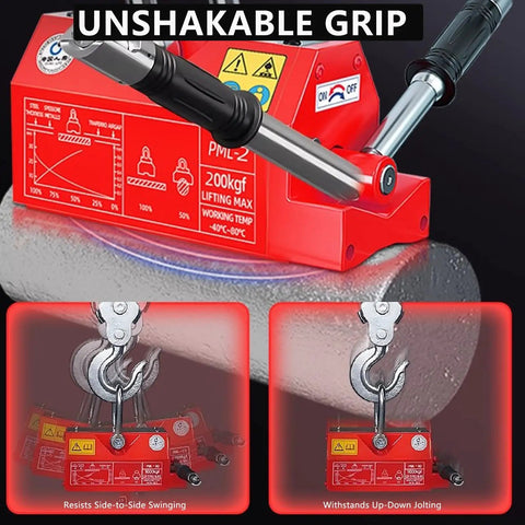 Heavy Duty Permanent Magnetic Lifter With Rock Solid Grip, 2200 Lb Plate Magnet For Crane And Workshop Rigging, No Sweat Neodymium Steel Handler For Your Daily Grind, showing unshakable grip on steel.