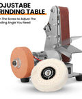 Badass Mini Belt Sander Bench Grinder Offering Seven Adjustable Speeds All Copper Motor Rust Resistant Body with adjustable grinding table.