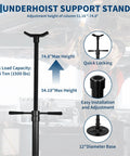 Heavy Duty Folding Hydraulic Engine Hoist And Underhoist Support Stand Combo Two Ton Adjustable Boom Cherry Picker Garage Workhorse For Serious Car Guys showing height adjustment and max load capacity.