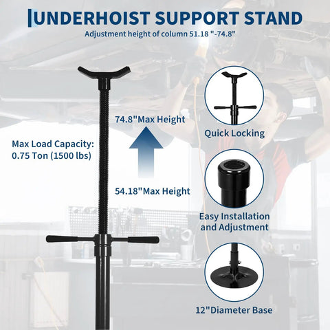 Heavy Duty Folding Hydraulic Engine Hoist And Underhoist Support Stand Combo Two Ton Adjustable Boom Cherry Picker Garage Workhorse For Serious Car Guys showing height adjustment and max load capacity.