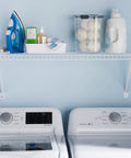 Three Foot Wide Wire Wall Shelf System With Mounting Hardware White Space Saving Organizer above laundry appliances