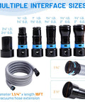 Sixteen Foot Vacuum Hose Extension Kit with Six Adapters, multiple interface sizes, ideal for home shop dust collection.