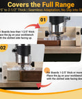 Image showing Slick Adjustable Juice Groove Router Jig For Cutting Boards Up To 30 X 23 Inches setup for various board thicknesses.