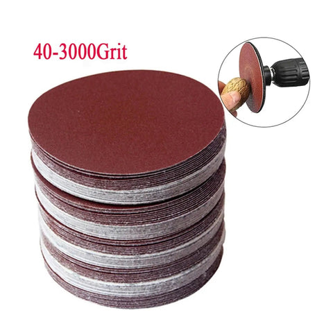 25 Piece Hook And Loop Sanding Discs Assortment featuring 40 To 3000 Grit Sizes stacked for use on metal and wood surfaces.