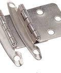 Satin Nickel Cabinet Hinges For 25 Cabinets Pack Fifty Hinges Non Self Closing Free Swinging Variable Overlay Flush Mount Semi Concealed Steel Construction Two And One Eighth Inch Center To Center Screw Hole DecoBasics showing front view