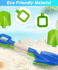 Beast Beach Sand Shovels For Kids And Adults, 16 Inch Wooden-Handled Spades in blue and green, durable plastic for sandcastles