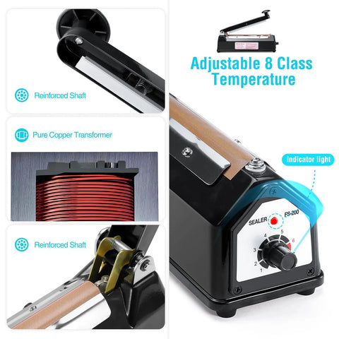 Reliable 8 Inch Bag Sealer With Impulse Heat Function For Plastic Packaging And Kitchen Storage Easy Press Tabletop Food Closer That Cuts Waste And Preserves Snacks With Zero Hassle
