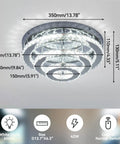 3 Tier Crystal Chandelier LED Flush Mount Ceiling Light 13.8 Inch Round Fixture for Bedroom Dining Living Room Cool White 6000K 42W K9 Crystal with Stainless Steel Finish Ideal for Modern Homes and Entertaining, showing dimensions and features.