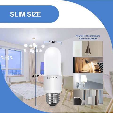 Slim Led Stick Light Bulbs 60 Watt Equivalent 800 Lumens 5000K Daylight with E26 base shown in multiple uses