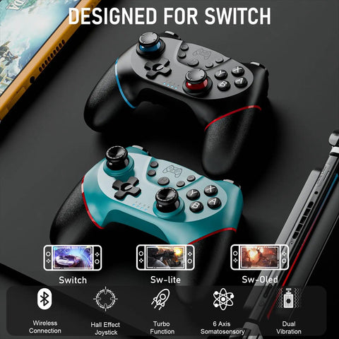 Two Pack Wireless Pro Controllers for Switch 2, Lite, and OLED with Mappable Buttons, Hall Effect, Motion Control