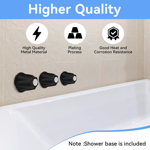 Matte Black 3-Piece Shower Knob Replacement Kit for Verve Tub Shower Handles shown installed in a bathroom setting