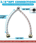 Y Hose Connector For Washing Machines 1 Ft Stainless Steel Braided Splitter With Three Quarter Inch Brass Fittings