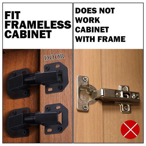 30 Pack Hidden Cabinet Hinges For Frameless Kitchen Cabinets, 110 Degree Surface Mount Concealed Hinges, Heavy Duty, Black, side view
