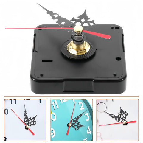 Quartz Long Shaft Clock Movement Replacement Kit for DIYers and Home Decor Enthusiasts tool-free install shown with brass nut and hands