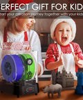 Child and adult with 3D prints and Filament Dryer And Dry Box For 3D Printers With Fan, Keeps Filament Dry While Printing on table