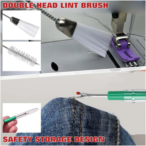 All In One Sewing Machine Cleaning Kit With 35 Pieces Including Silicone Bristle Brushes and seam ripper in use
