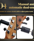 Manual and automatic dual-use guitar knob adjuster tool for musicians, showcasing detachable design and compatibility with electric drills.