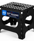 Black Folding Step Stool 11 Inch Non Slip Lightweight Plastic Sturdy Collapsible Foot Stool Heavy Duty Supports 300 Lbs